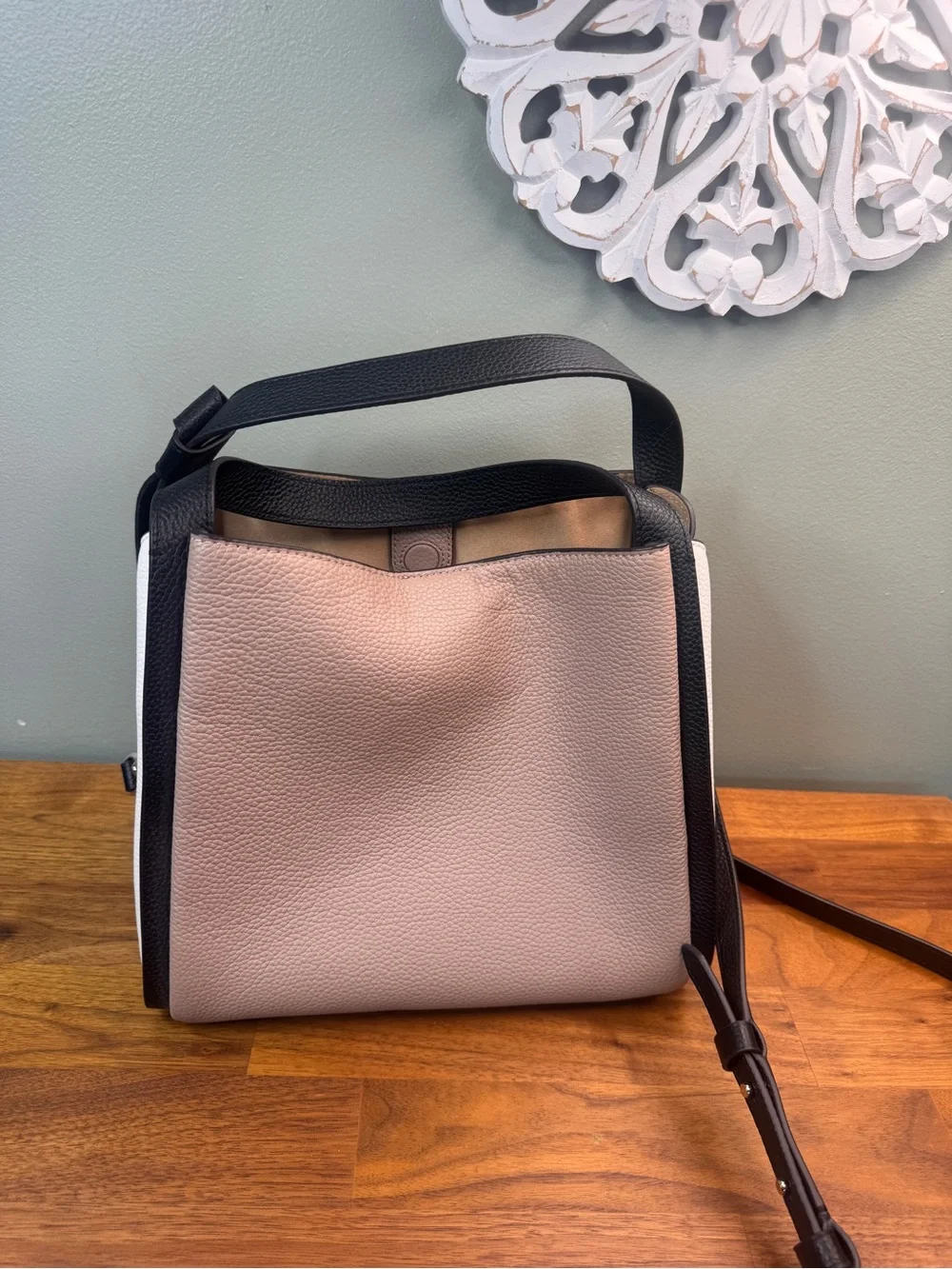 kate spade Knott Colorblocked Medium Two-Tone Pebbled Leather Bag Tan and Black
